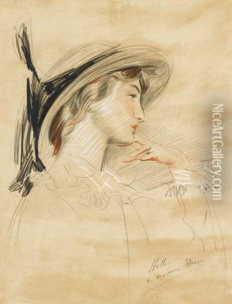 Young Girl In Profile Oil Painting - Paul Cesar Helleu