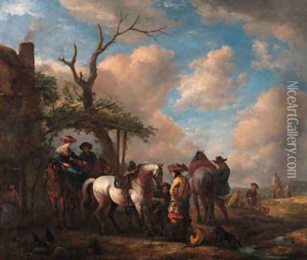 Travellers halting by a forge Oil Painting - Philips Wouwerman