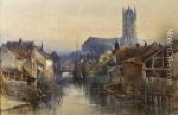 View Of An English Town With River Oil Painting - William Bingham McGuinness