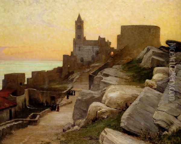 Mediterranean Village At Sunset Oil Painting - Alexander Mann