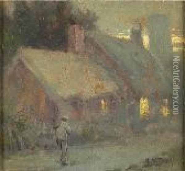Cottages At Dusk Oil Painting - Arthur Vidal Diehl
