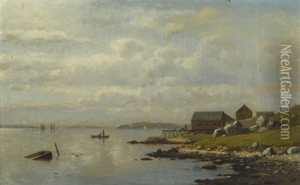 View Of Narragansett Bay Oil Painting - Lemuel D. Eldred