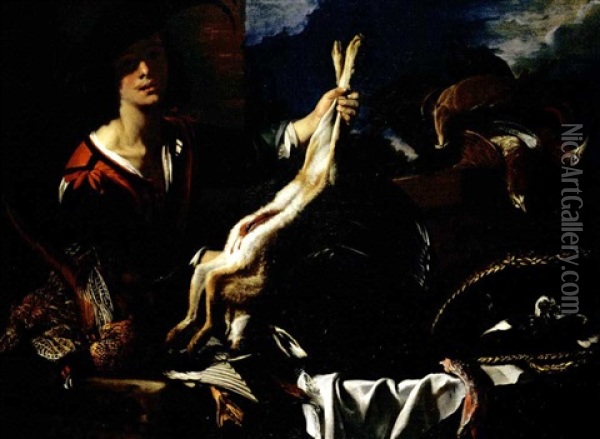 Natura Morta Con Cacciagione E Giovane Paggio Oil Painting - Jacopo (da Empoli) Chimenti