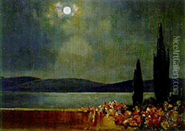 Moonlight On The Terrace Oil Painting - Thomas Edwin Mostyn