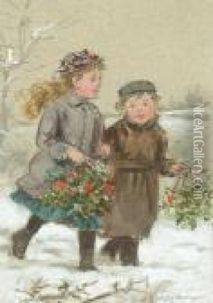 Children Playing In The Snow Oil Painting - George Goodwin Kilburne