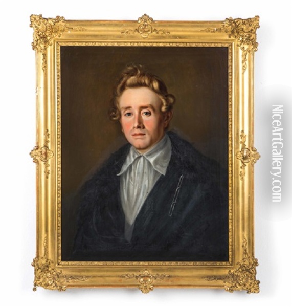 2 Portrats: A) Dame Mit Biedermeierschmuck B) Herr Mit Blonden Locken (johann Steiner, 1808 Gest.) Oil Painting - Anton Siegel