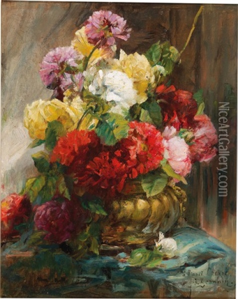 Bouquet Of Flowers In A Vase Oil Painting - Georges Jeannin