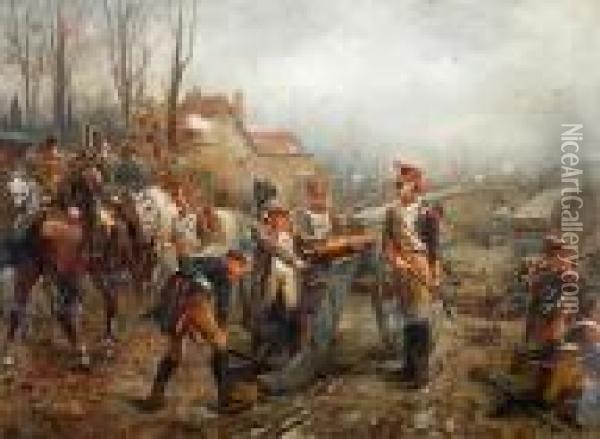 Napoleon At The Bridge Of Montereau Oil Painting - Robert Alexander Hillingford