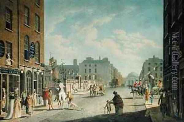 Capel Street with the Royal Exchange Dublin 1800 Oil Painting - James Malton