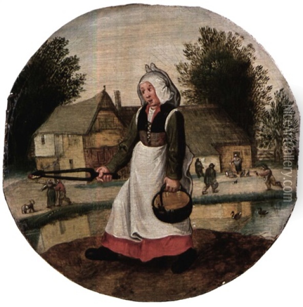 Elle Porte En Meme Temps L'eau Et Le Feu Oil Painting - Pieter Brueghel the Younger