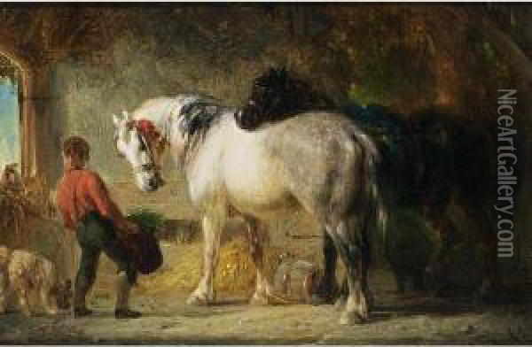 A Groom Tending The Horses Oil Painting - Pieter Frederick Van Os
