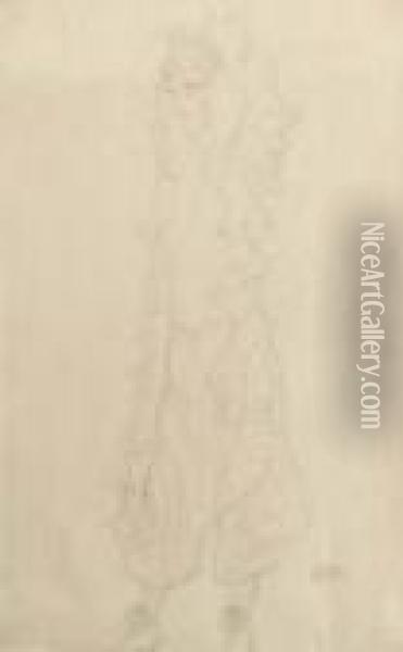 Stehendes Madchen Nachs Links Mit Nacktem Oberkorper, Hosen,'ball-entree' Oil Painting - Gustav Klimt