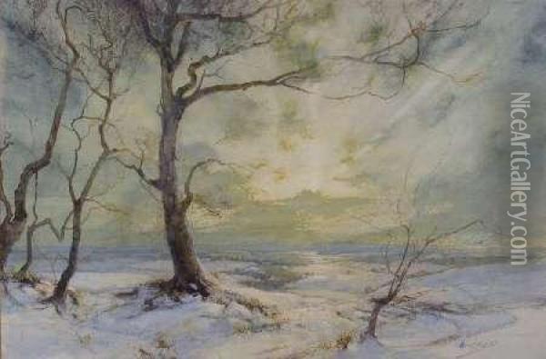 Winter Landscape, Sunrise Oil Painting - Robert Burns