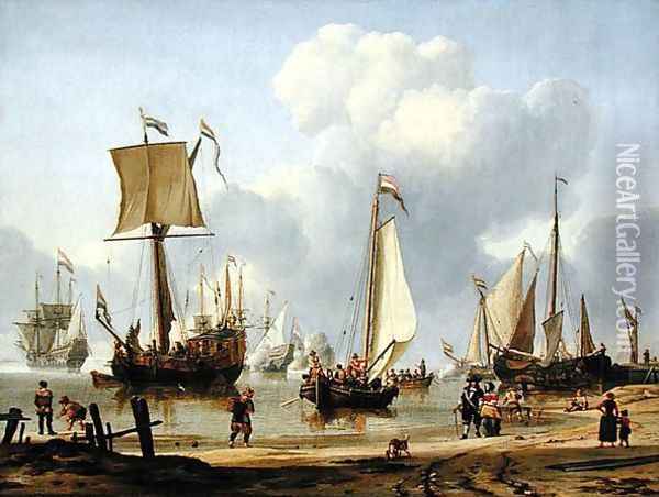 Ships in Calm Water, 1672 Oil Painting - Abraham Storck