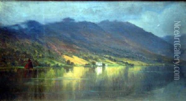 Loch Scene 7.5 X 13in Oil Painting - Charles Parsons Knight