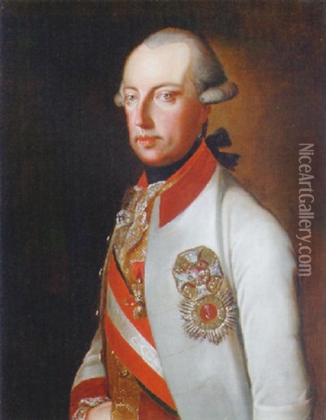 Portrait Of Emperor Joseph Ii Of Austria In A White Coat With A Red Collar Oil Painting - Johann Baptist Lampi the Elder