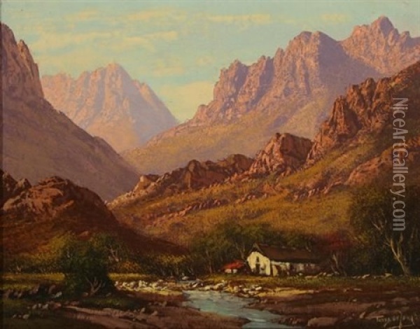 A Cottage Nestled In A Valley Oil Painting - Tinus de Jongh