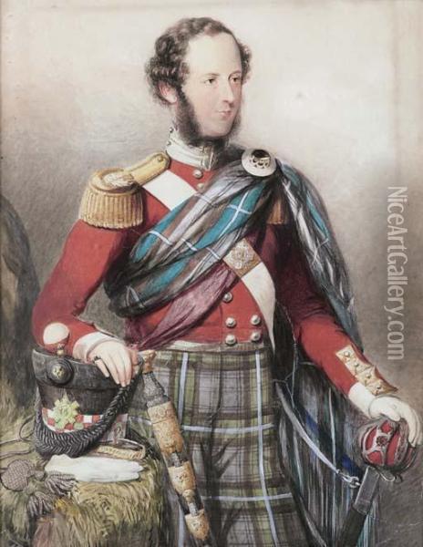 Portrait Of A Clan Chief, Quarter Length In Highland Dress Oil Painting - George Richmond