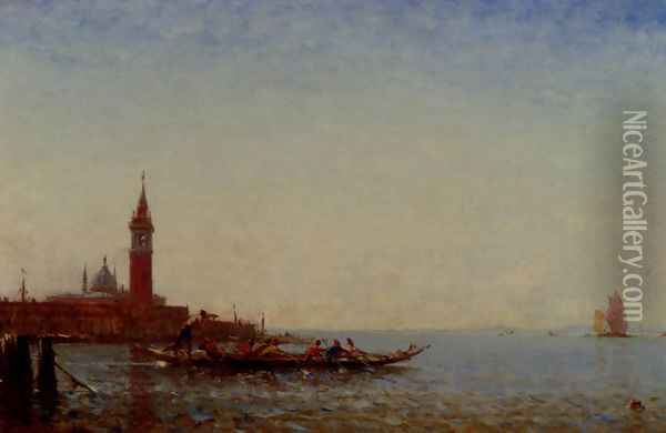 Gondole Devant St. Giorgio, Venice Oil Painting - Felix Ziem