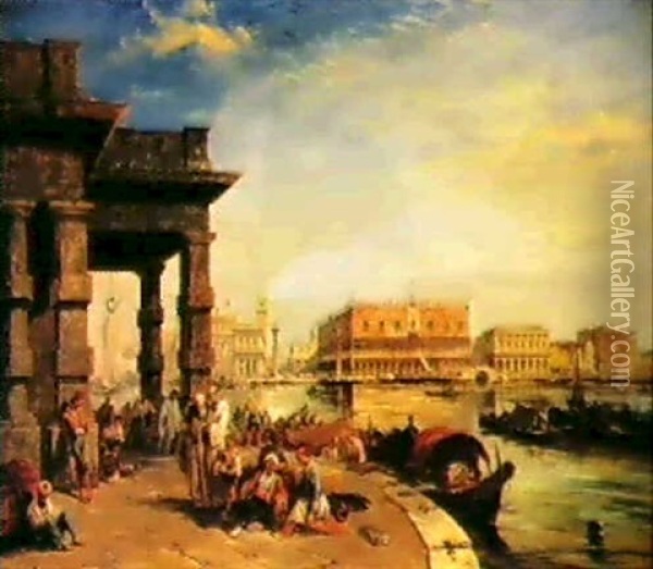 Looking To St. Marks's Square From The Dogana Oil Painting - Edward Pritchett