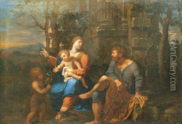 La Sainte Famille Dans Un Paysage Classique Oil Painting - Nicolas Loir