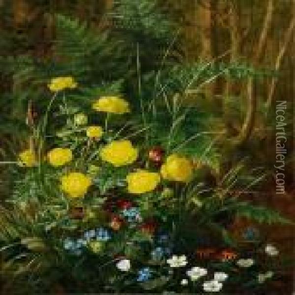 Forest Floor With Globe Flowers Oil Painting - Anthonie, Anthonore Christensen
