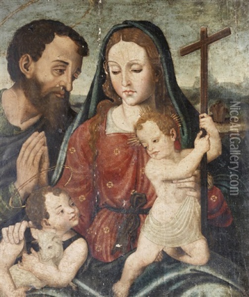 The Holy Family With The Infant Saint John The Baptist Oil Painting - Joan De Joanes