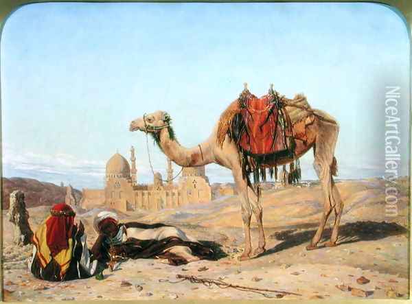 Dromedary and Arabs at the City of the Dead, Cairo, 1856 Oil Painting - Thomas Seddon