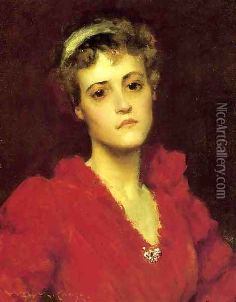 The Red Gown Oil Painting - William Merritt Chase