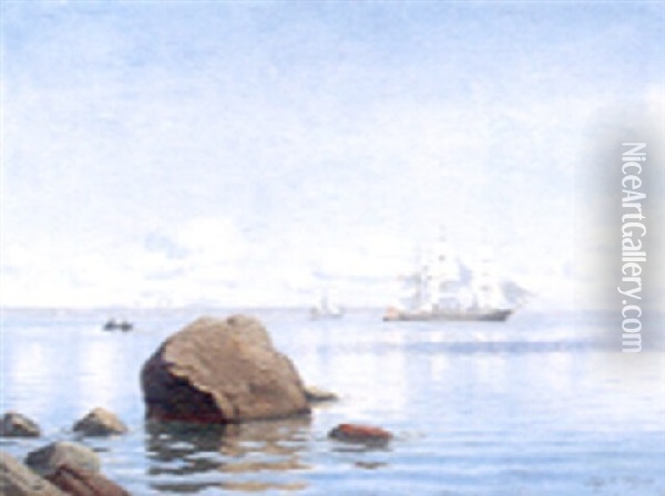 Marine Med Sejlskibe Ud For Skekkersten Oil Painting - Alfred Olsen