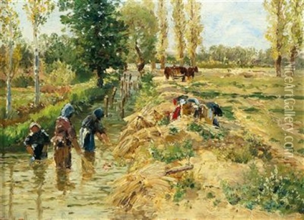 The Thatch-makers Oil Painting - Theodor von Hoermann