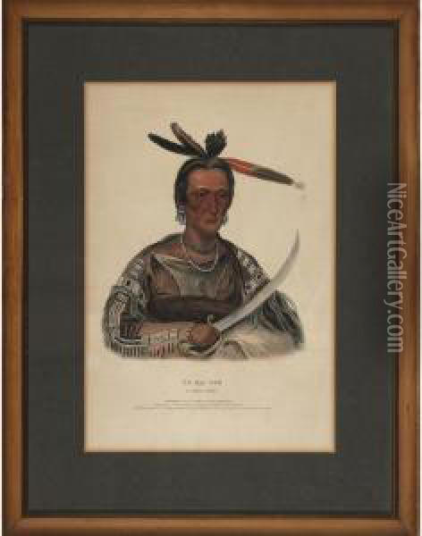 Peah-mas-ka (a Musquawkee Chief) Oil Painting - Mckenney Thomas & Hall James