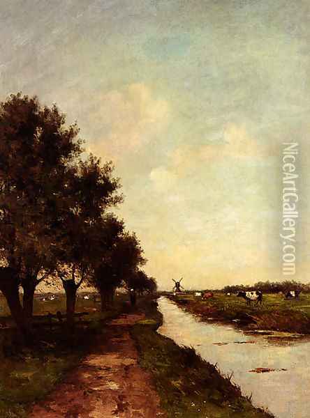 Grazing Cows In A Polder Landscape Oil Painting - Victor Bauffe