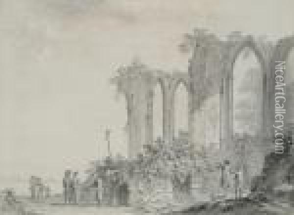 Figures By A Ruined Abbey Oil Painting - Paul Sandby