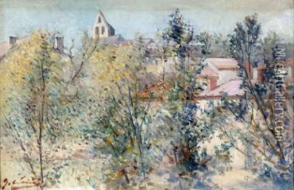Village Derriere Les Arbres Oil Painting - Ernest George Chauvier De Leon