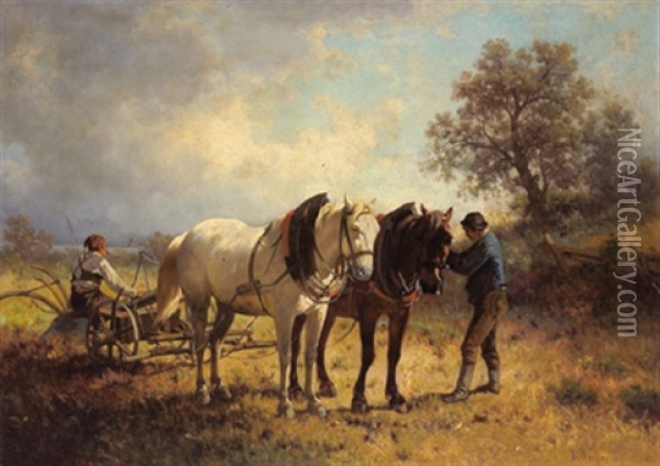 Pferdefuhrwerk Mit Figurlicher Staffage Oil Painting - Conrad Buehlmayer