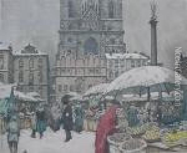''st. Nicholas Market In Old Town Square'' Oil Painting - Tavik Frantisek Simon