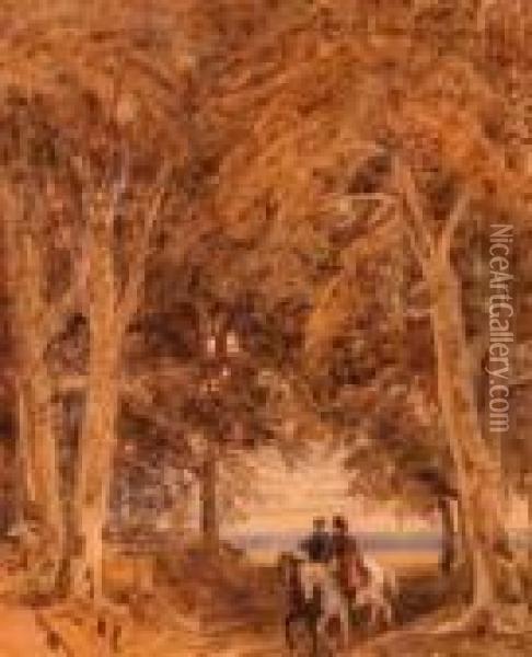 Wooded Landscapewith Horseman Oil Painting - George Cuitt