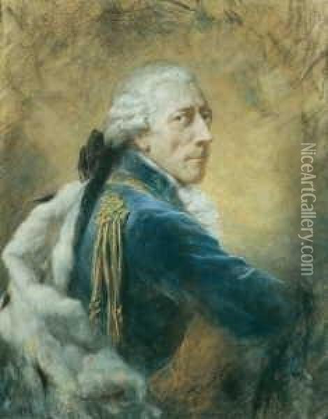 Konig Friedrich Ii. Von Preussen In Blauer Uniform Und Hermelinmantel. Oil Painting - Ferdinand Keller
