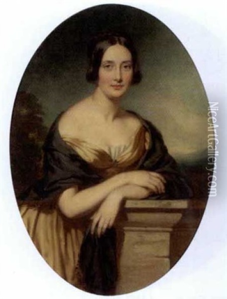 Portrait Of A Lady (+ Portrait Of A Gentleman; Pair) Oil Painting - John Watson Gordon