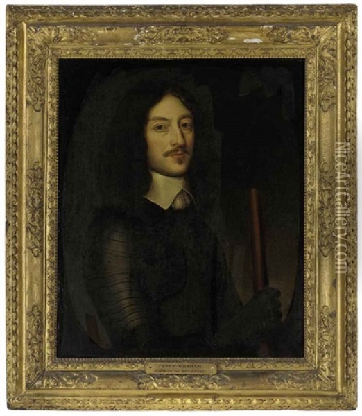 Portrait Of James Graham, 1st Marquess Of Montrose, In Armor, Holding A Baton Of Command Oil Painting - Gerrit Van Honthorst