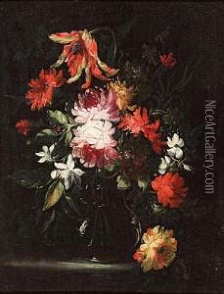 Vase De Fleurs. Oil Painting - Margherita Caffi