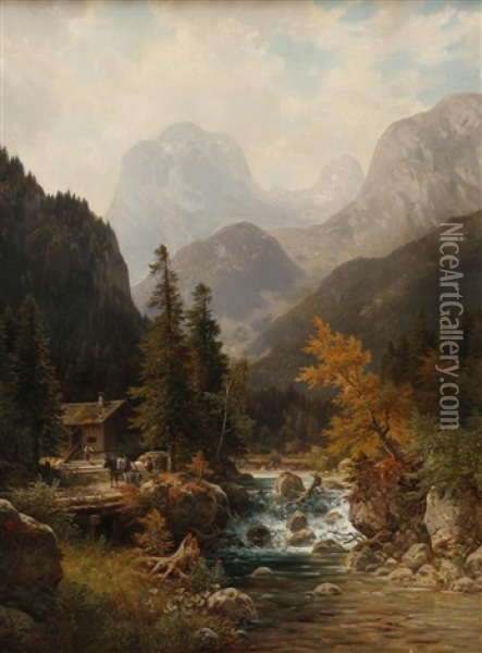 Motiv Aus Der Ramsau Oil Painting - Ludwig Skell