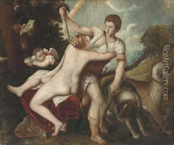 Venus And Adonis Oil Painting - Tiziano Vecellio (Titian)
