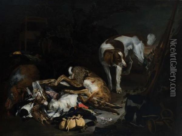 Cacciagione Di Penna E Di Piuma Con Un Cane In Un Paesaggio Boschivo Oil Painting - Peeter Boel