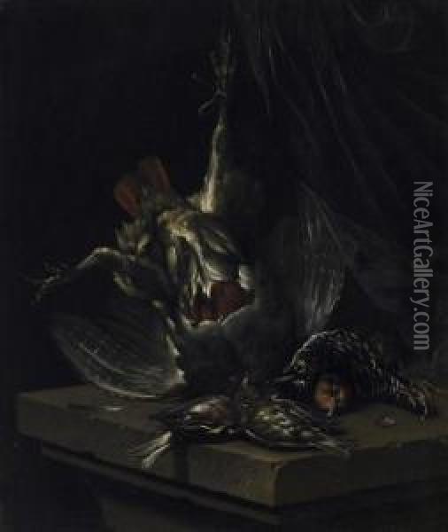 Still Life With Slain Songbirds. Signed And Dated Bottom Right: C. Lelienbergh F. 166 Oil Painting - Cornelis van Lelienbergh