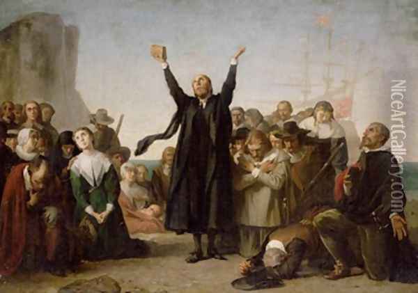 The Arrival of the Pilgrim Fathers Oil Painting - Antonio Gisbert