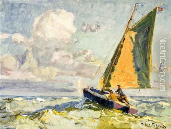 Das Blaue Boot Auf Dem Wattenmeer Oil Painting - Poppe Folkerts