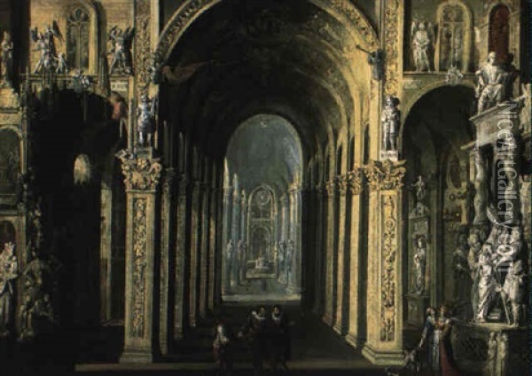 Interior Of A Church With Figures Oil Painting - Francois de Nome