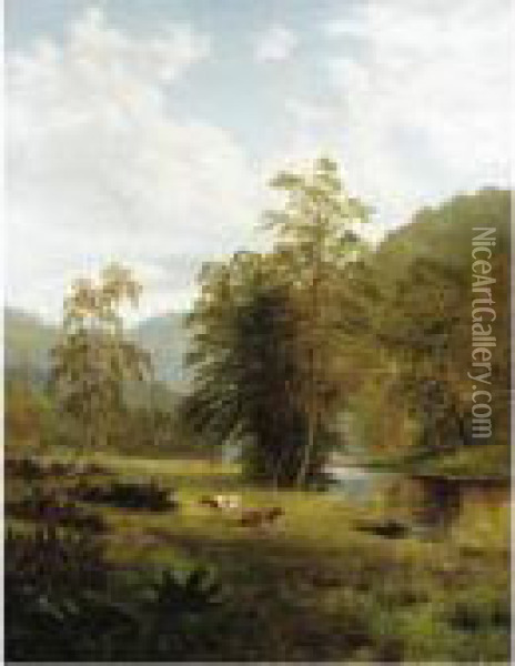 Cattle By A River Oil Painting - William Mellor
